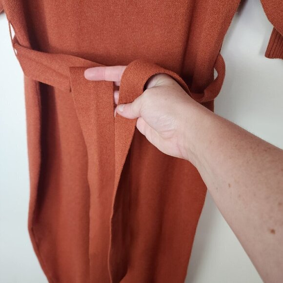 Betsey Johnson Puff Sleeve Tie Waist Sweater Dress Rust Orange Size Large - Picture 7 of 10